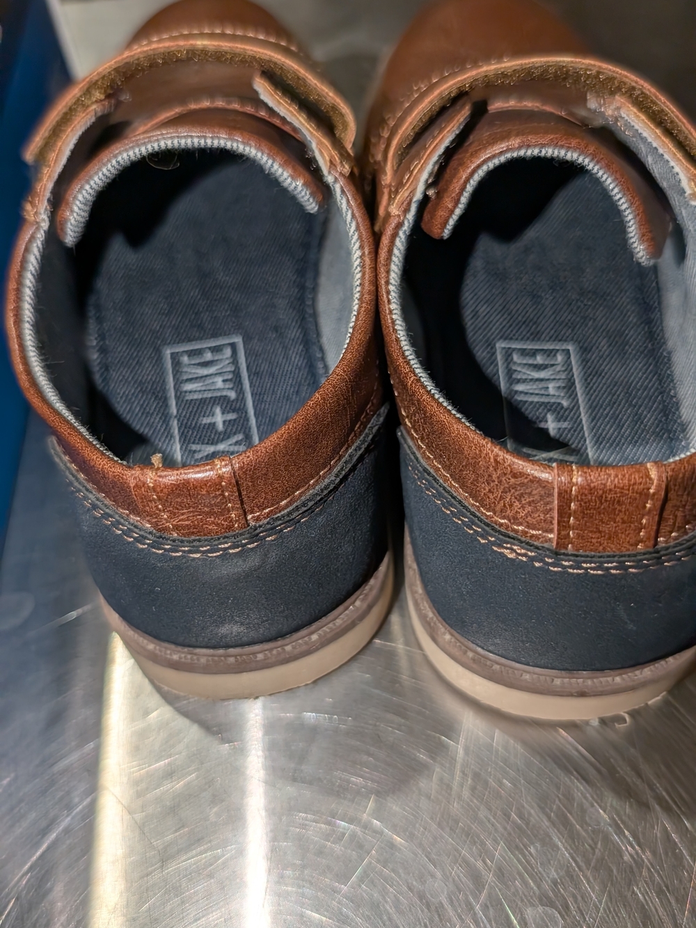 Boys -size 11 - Leather Brown and Navy Slip-On Shoes